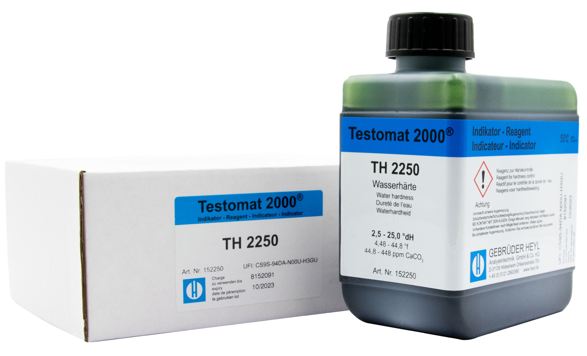 Testomat® Indikator TH2250 500ml Flasche zur Messung der Wasserhärte, Beschriftung gut lesbar