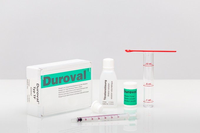 DUROVAL TF Testbesteck für Wasseraufbereitung, kompakte und handliche Ausstattung mit Pulver-Indikator und Dosierpipette