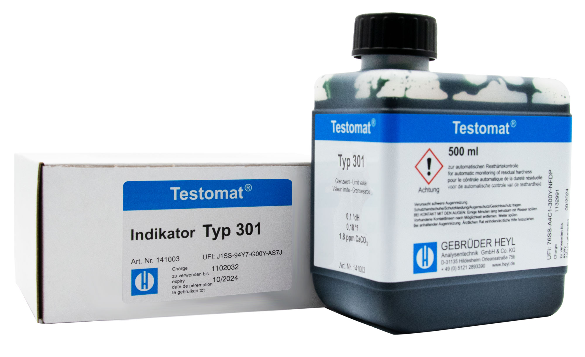Testomat® 808 Indikator 301, Flasche mit gut sichtbarem Etikett, Messung Resthärte