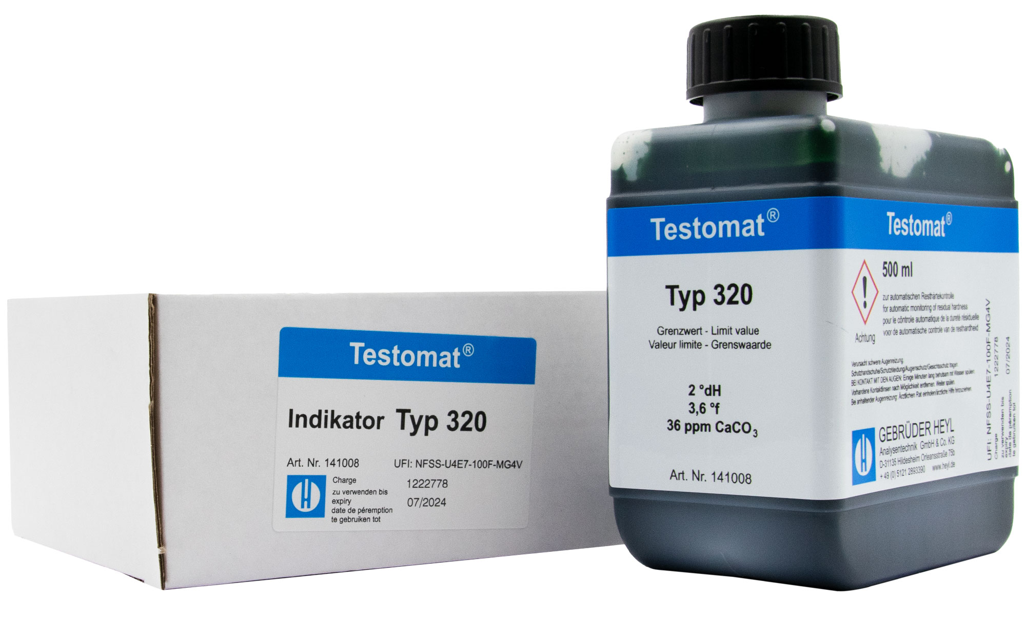 Testomat® 808 Indikator 320, 500 ml Flasche, Resthärte-Messung, Grenzwert 2,0 °dH
