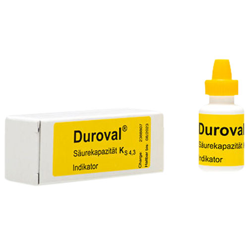 DUROVAL Ks 4,3 Indikator 8 ml, Frontansicht der Nachfüllflasche, für Titrationsverfahren