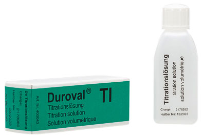 400043_DUROVAL_TI Titrationsloesung Nachfuellpackung.jpg DUROVAL TI Nachfüllpackung Flasche Frontansicht mit Etikett, Titrationslösung zur Wasserhärtebestimmung