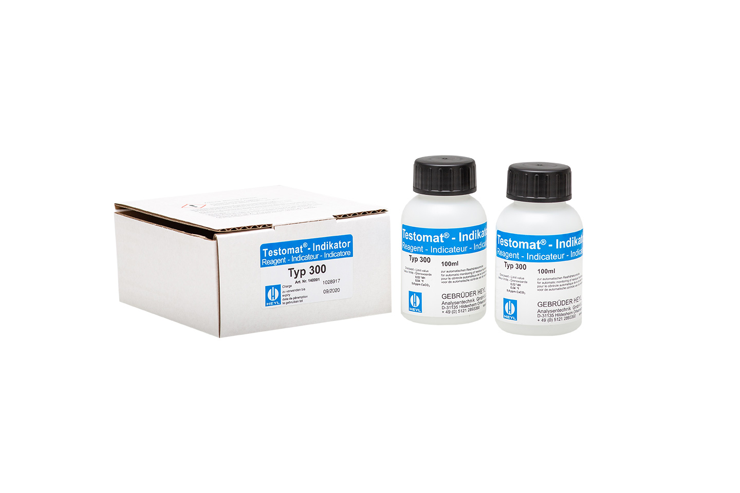 Testomat 808 Indikator 300 2 x 100 ml, Originalverpackung mit zwei Flaschen nebeneinander, Grenzwert 0,02 °dH
