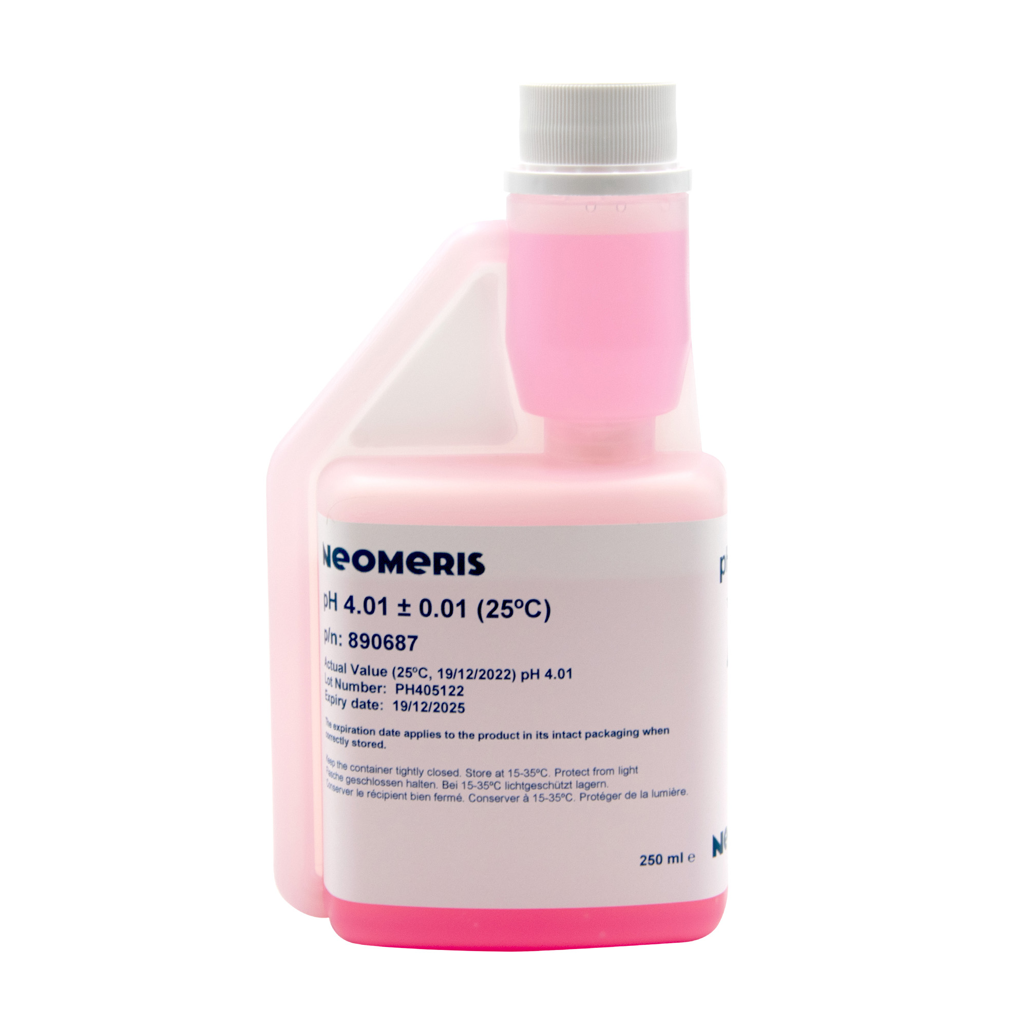 Pufferlösung pH 4.01 Flasche stehend, 250 ml, Hygieneverschluss sichtbar