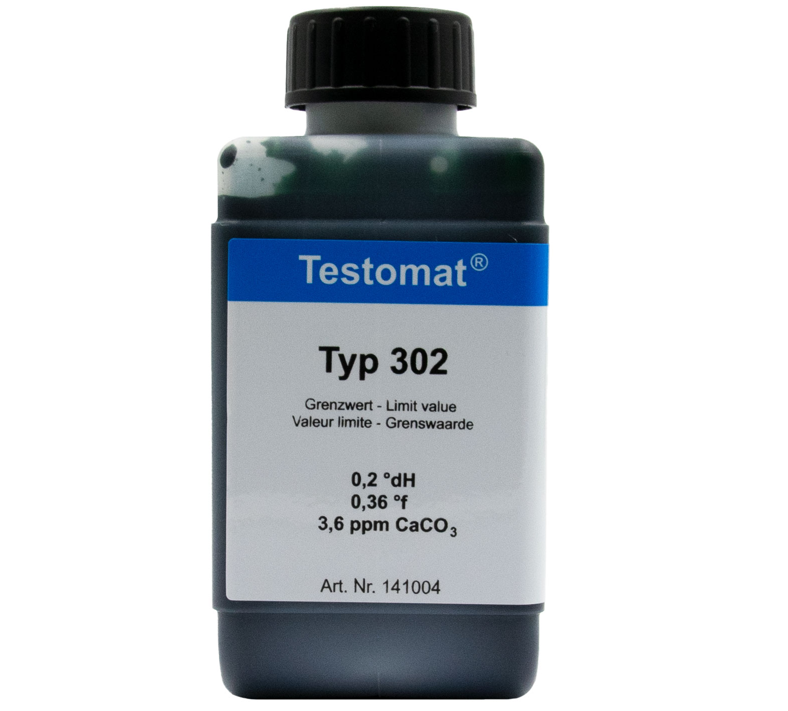 Testomat® 808 Indikator 302, Etikettenansicht der 500 ml Flasche, front Ansicht