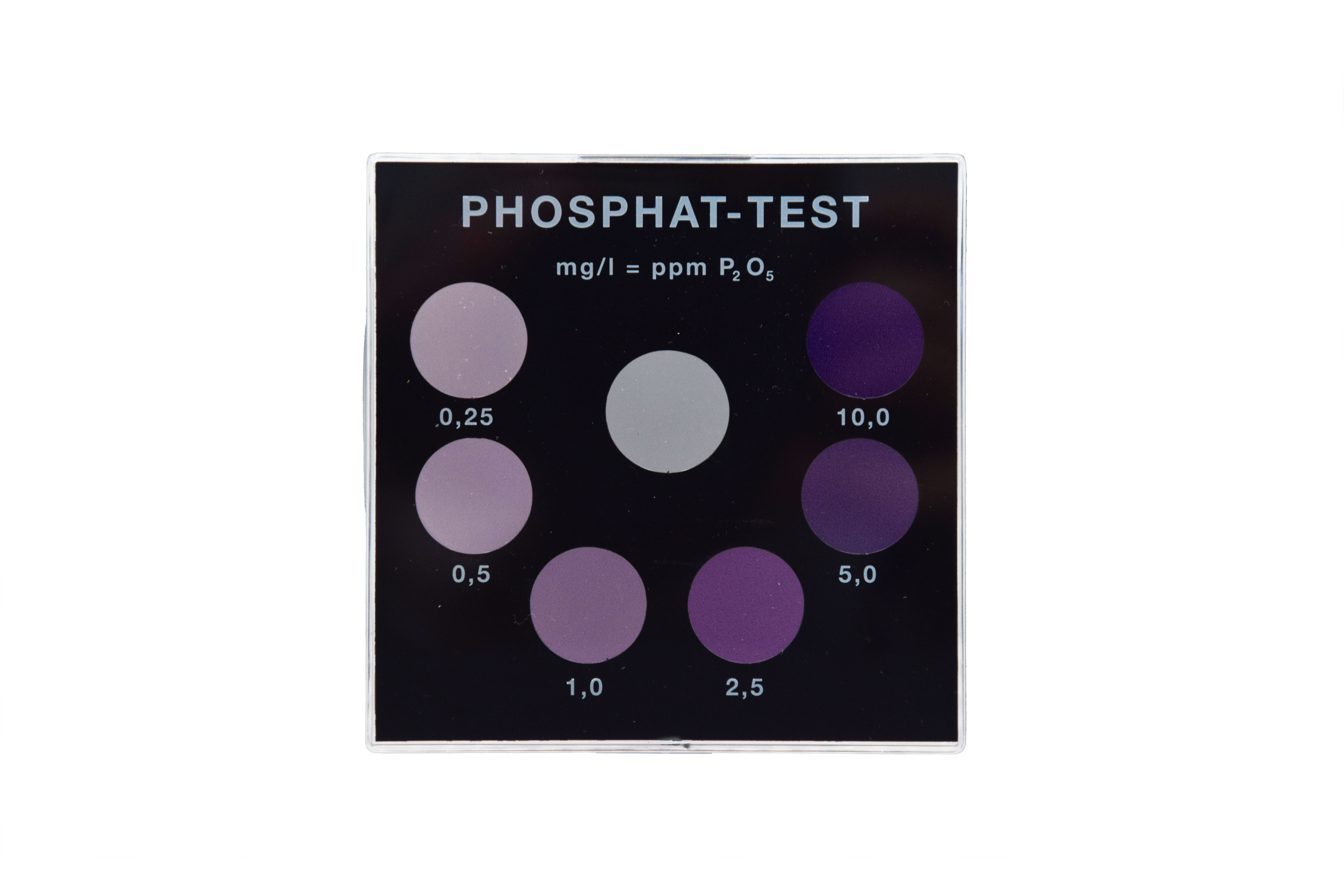 Phosphat – Farbvergleichsgerät Testoval, Kunststoffplatte mit Farbfeldern zur Konzentrationsbestimmung