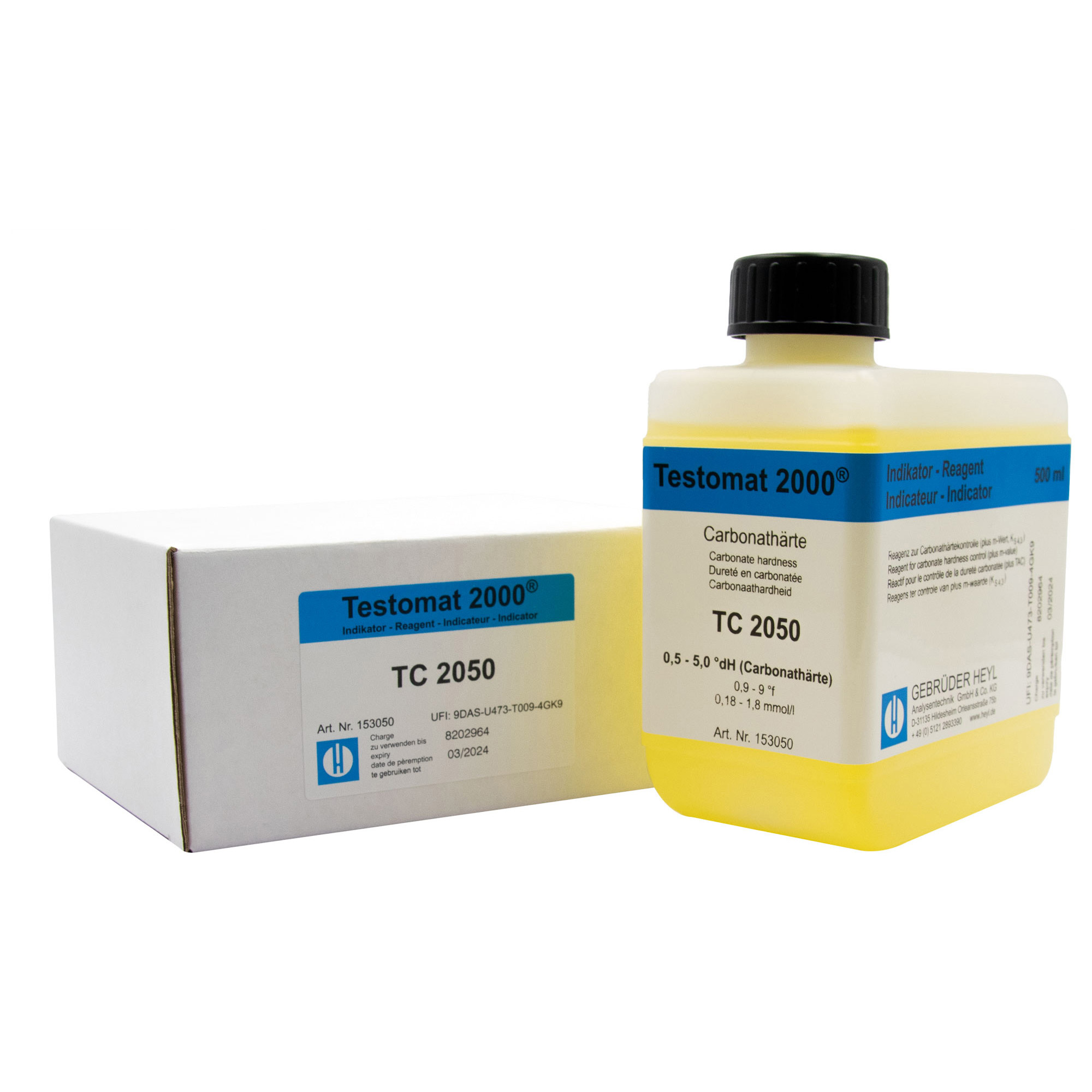 Testomat® Indikator TC2050 500ml, Frontansicht mit Etikett, Bestimmung der Carbonathärte