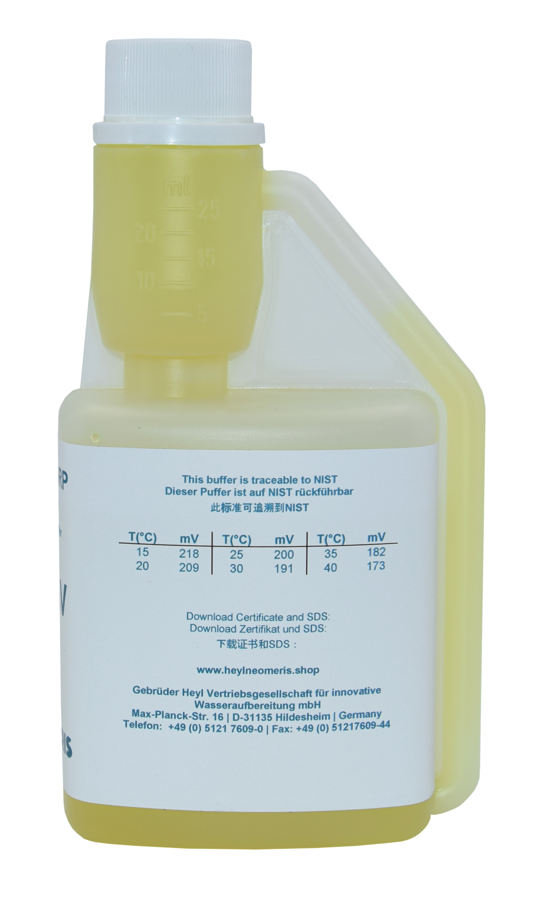 Redox Pufferlösung, ORP-Kalibrierlösung in 250 ml Flasche, Seitenetikett deutlich sichtbar