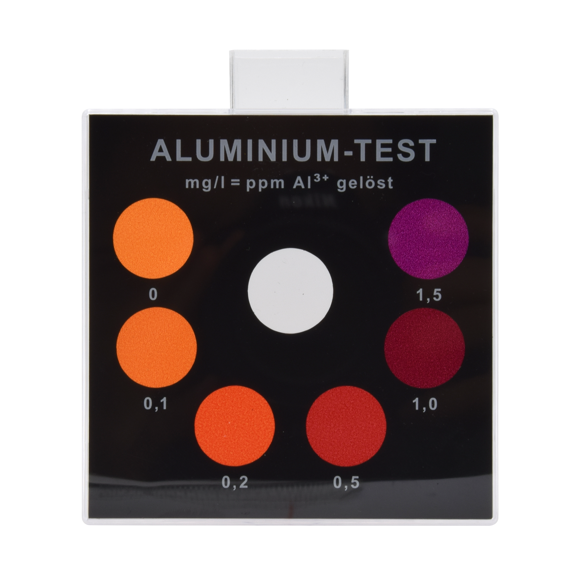 Aluminium - Farbvergleichsgerät Testoval, Vorderansicht mit Skalenring, für manuelle Wasseranalyse