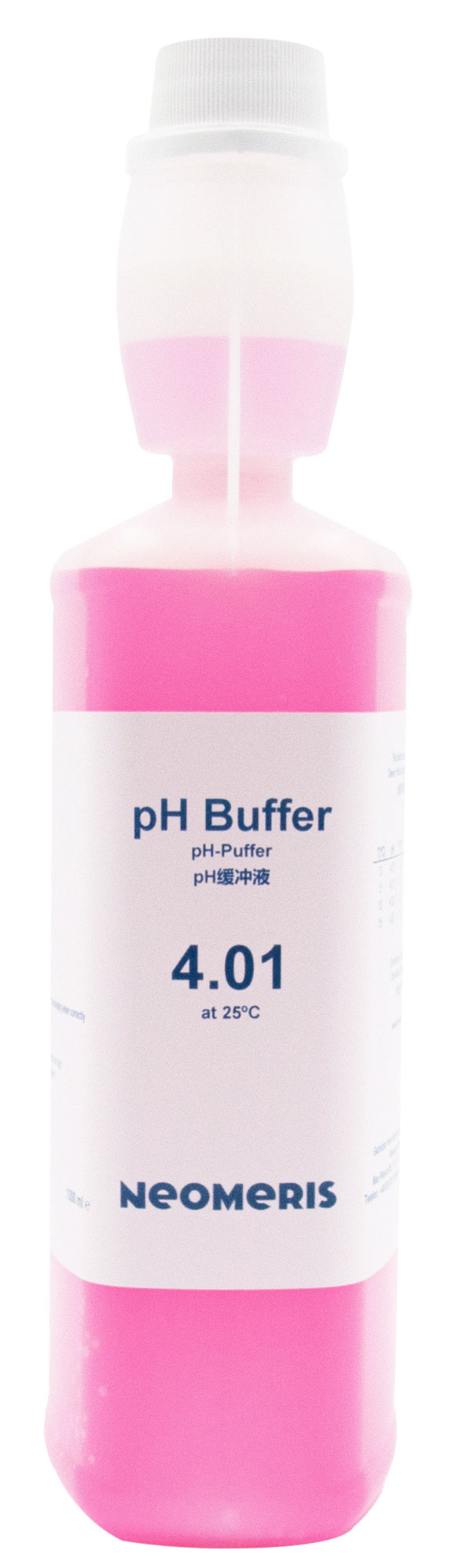 pH-Pufferlösung 4.01 pink, 1 Liter Flasche mit Hygieneverschluss, Etikett Ansicht