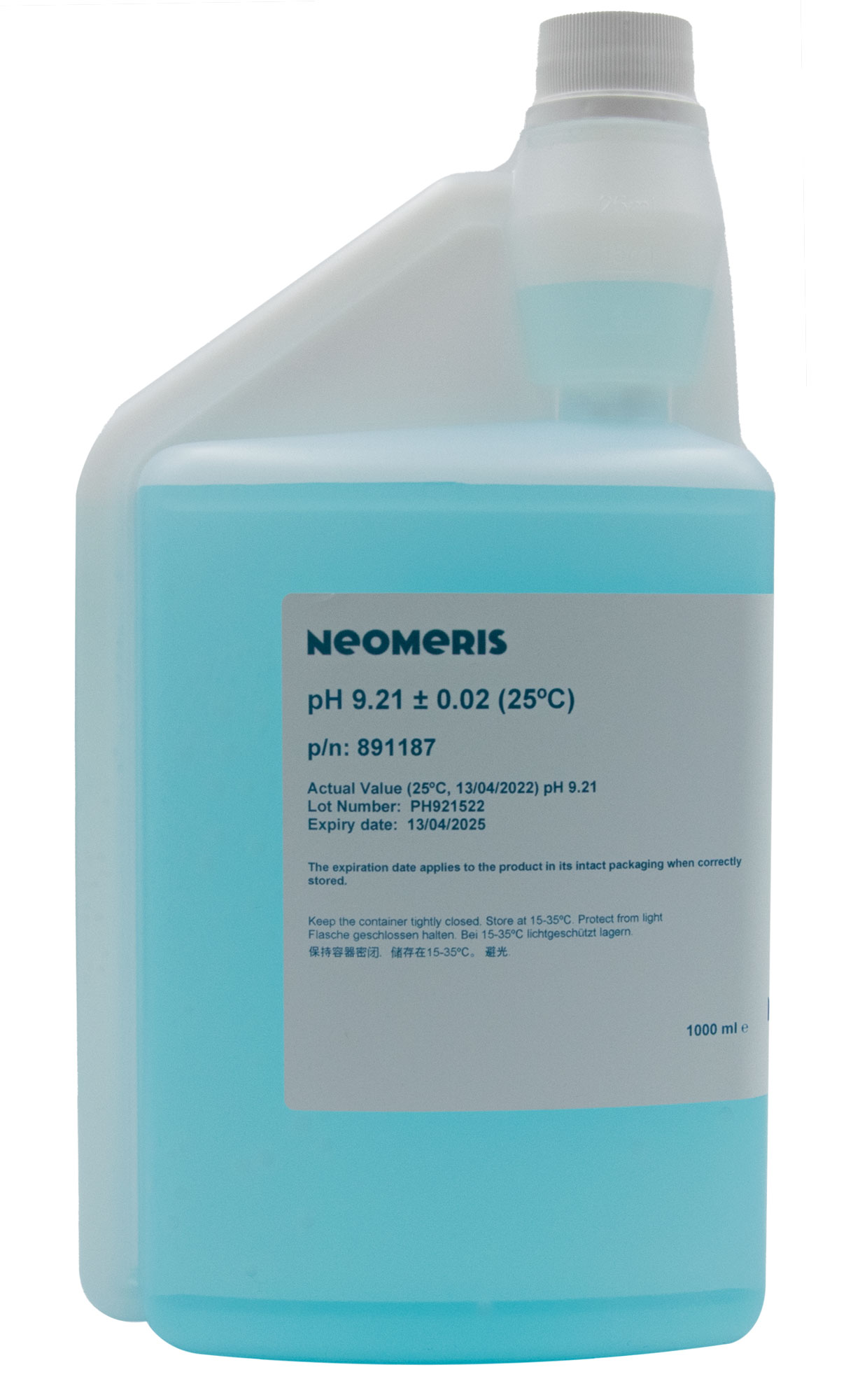 pH 9.21 Pufferlösung blau Flüssigkeit, 1 Liter Flasche hygienisch verschlossen