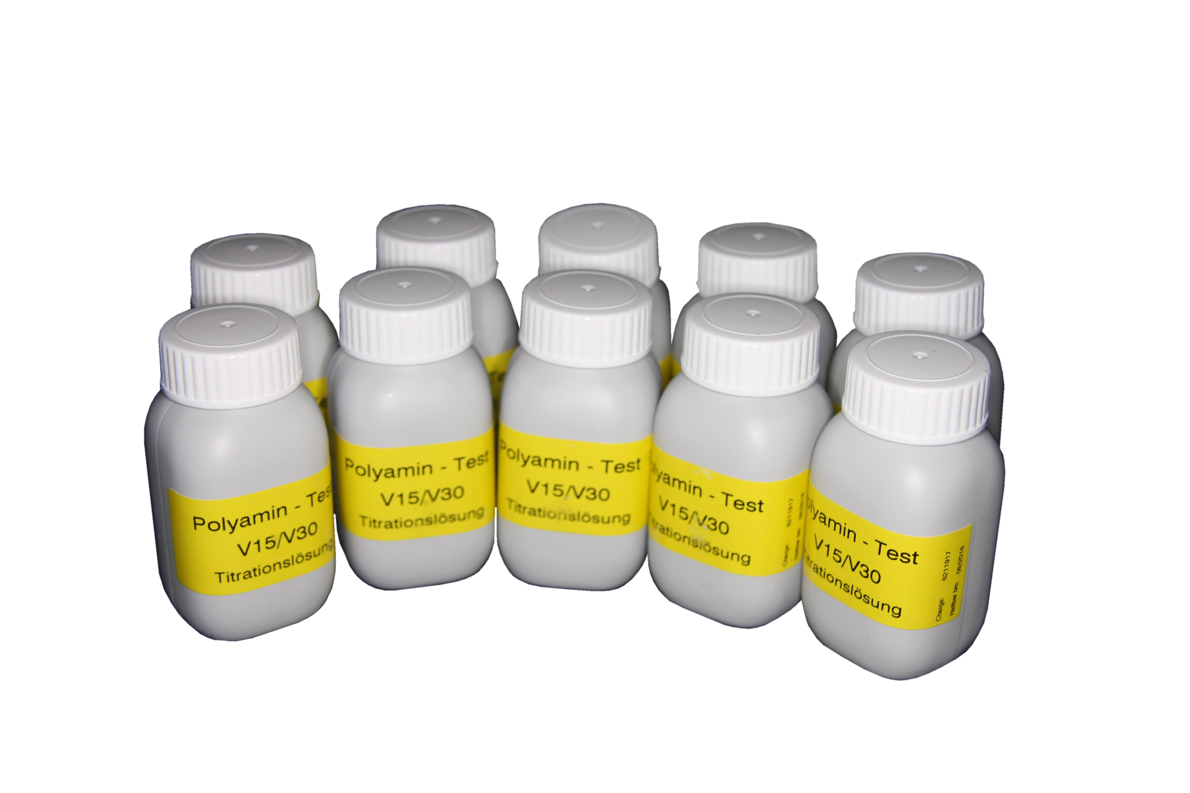 Polyamine Titrationslösung V 15/30, 10 Flaschen à 50 ml, Originalverpackung, Laborchemikalie