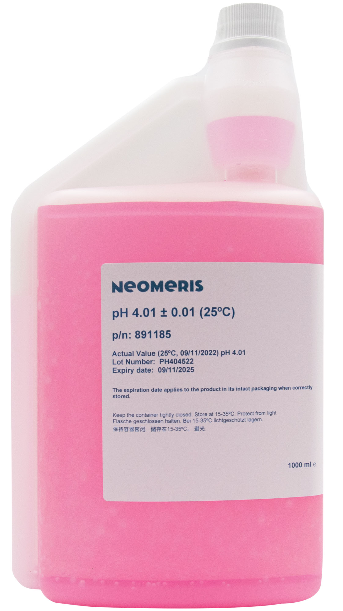 pH-Pufferlösung 4.01 pink, 1 Liter Flasche mit Hygiene-Verschluss, Neomeris