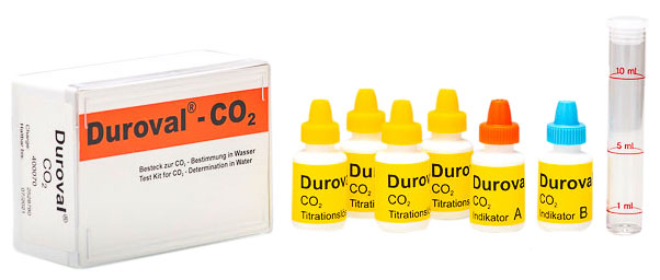 DUROVAL CO2, Testbesteck mit Reagenzien und Messröhrchen, zur CO2-Bestimmung im Wasser